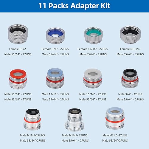 Miniatura 2 de Kit de adaptador de grifo de 8 piezas, juego de adaptador de aireador de grifo de latón macho hembra adaptador de grifo convertidor a aireador de