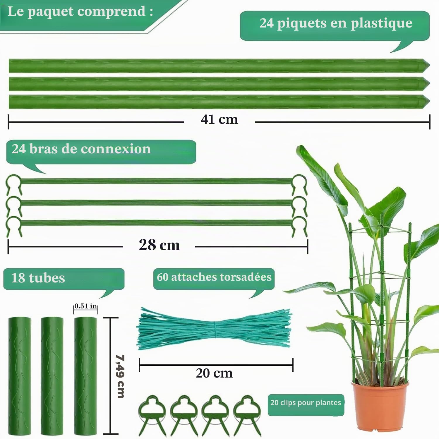 KAHEIGN 2 Pièces Cages à Tomates de Jardin, 160CM Treillis de Cadre de Support pour Plantes Réglable pour Verticale Escalade Usine Légumes Fleur Fruits Vigne - avec 60 Attaches Torsadées, 20 Pinces