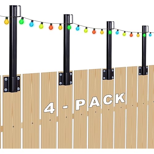 Ottsuls 4 Pack 1.37 Ft Freestanding Outdoor Suspension String Light Poles with Fixing Clamp, Holder, and Light Post Mounting Stand, for Patio Fence Wall Garden Deck Bistro Backyard
