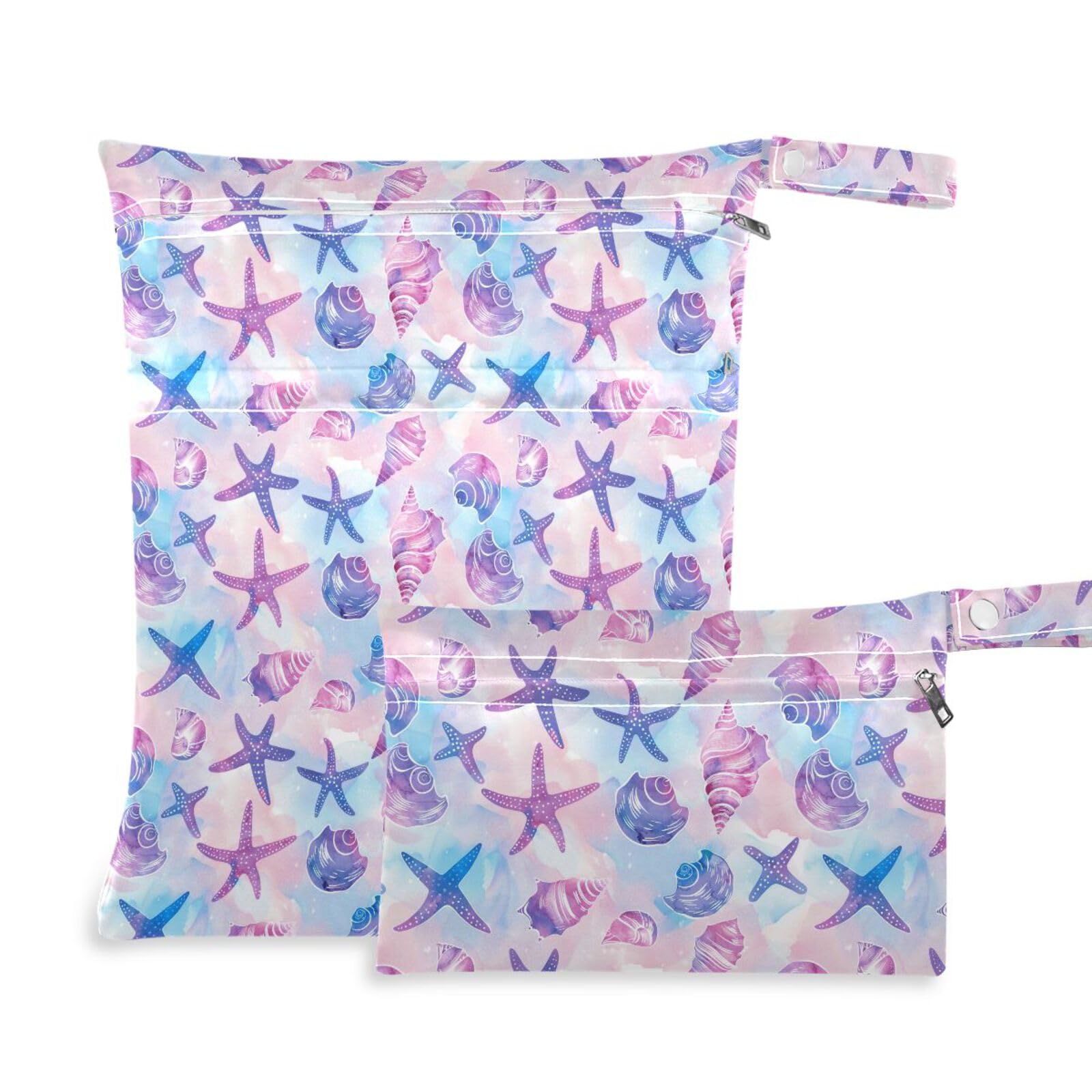 Coikll Wet Dry Bags for Cloth Diaper 2 Pack Waterproof Yoga Gym Bag for Swimsuit Wet Clothes Baby Items-?Starfish and Conch?