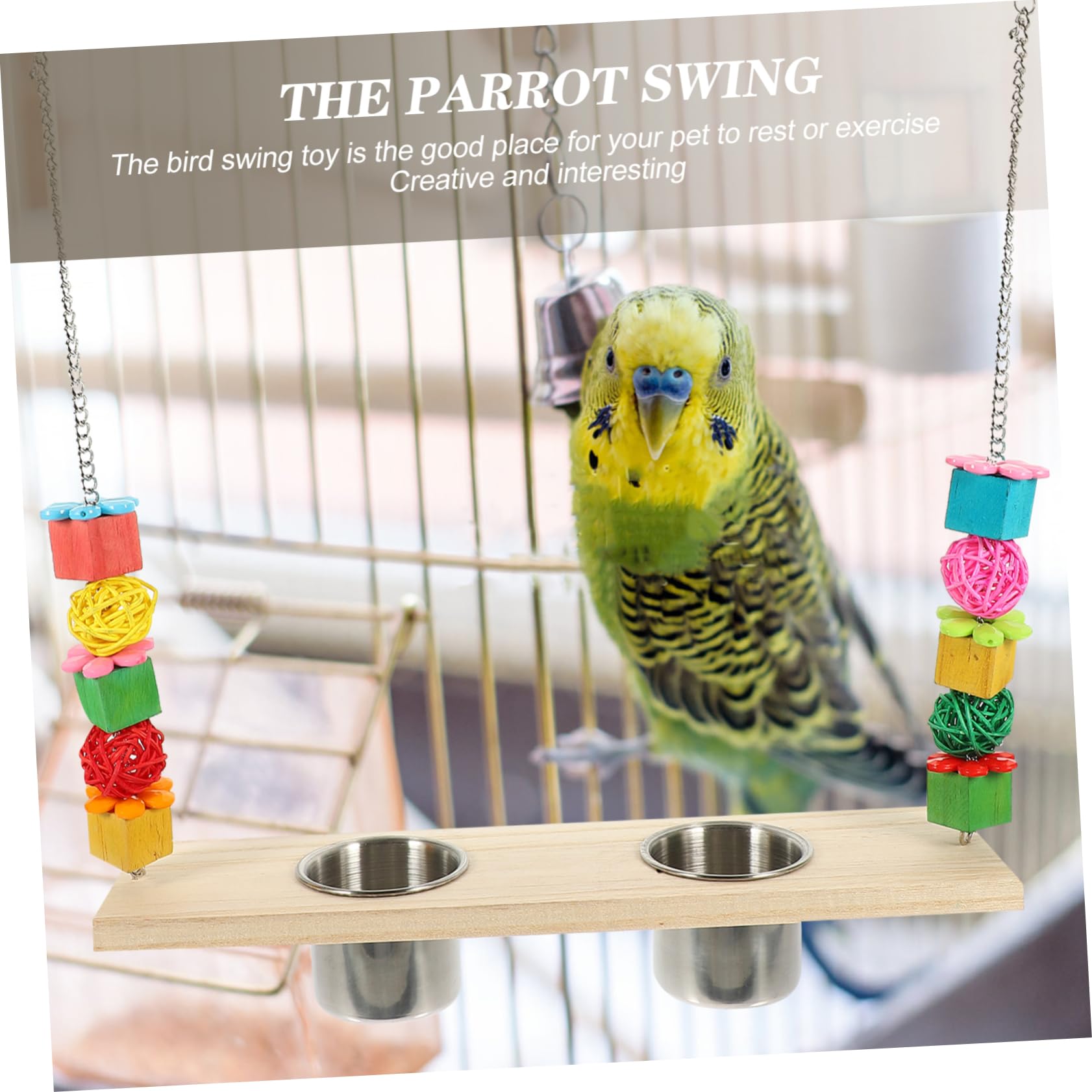 BESPORTBLE 2pezzi Giocattolo Per Pappagalli Con Altalena e Ciotola Per Cibo Accessorio Per Uccelli Naturale Alimentatore e Gioco Per Pappagalli Parakeet e Finches