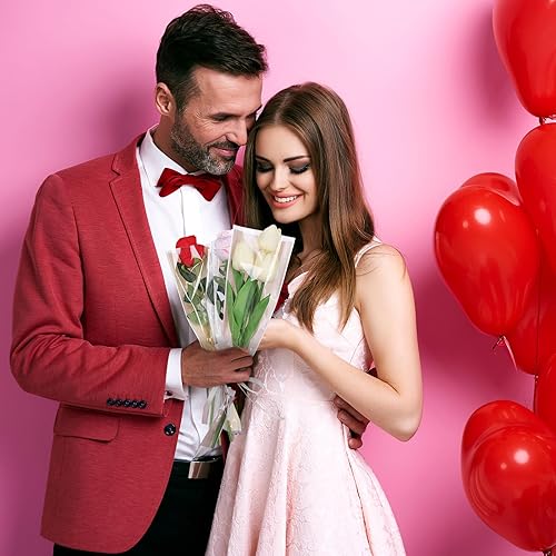 Miniatura 5 de Whaline 200 bolsas de envoltura de flores individuales, 4 colores, bolsas de embalaje floral de plástico, bolsas de manga para ramo de flores de