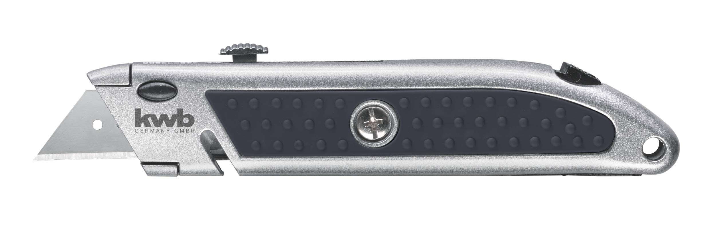 kwb Profi Messer mit Schnurschneider 013310 (4 Trapezklingen, Aufbewahrung im Griff, Metallgehäuse)