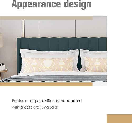 Miniatura 4 de AGARTT Base de cama tapizada tamaño individual con cabecera y estribo, soporte de listones de madera, no necesita somier, fácil montaje, terciopelo