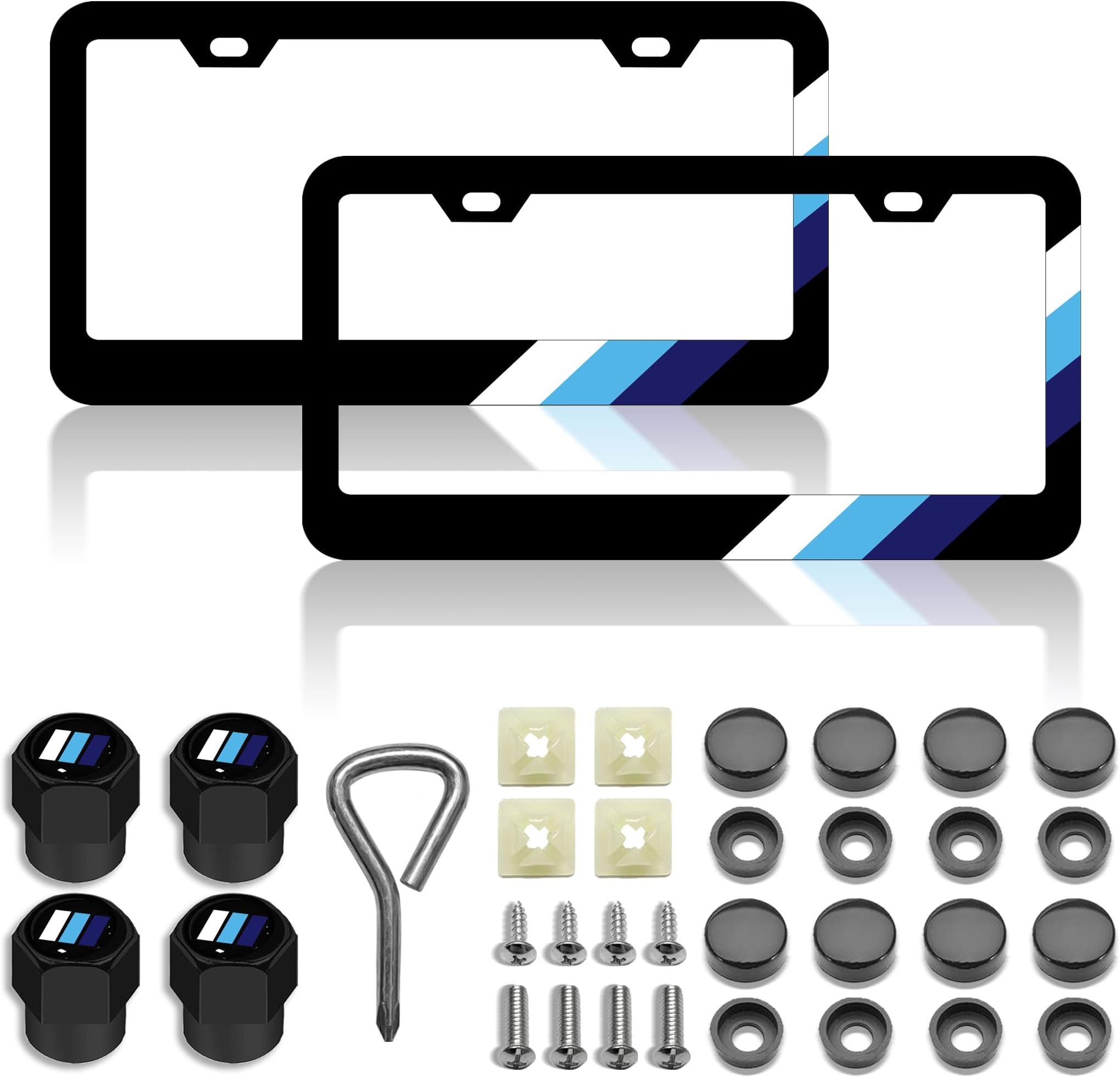 License Plate for Tri-Color 3 ColorWhite Blue Blue Sports Premium Black Steel License Plate Holder Compatible All Vehicle License Plate Tag Cover Fit Accessories Included