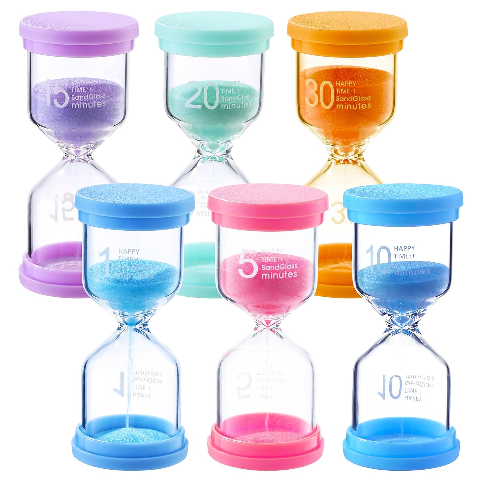 6 Pezzi Clessidra Bambini, Colorate Clessidre Set per Bambinis 1/5/10/15/20/30 Minuti, per Fetto come Timer Visivo Bambini, Educativo o come Clessidra Bomboniera