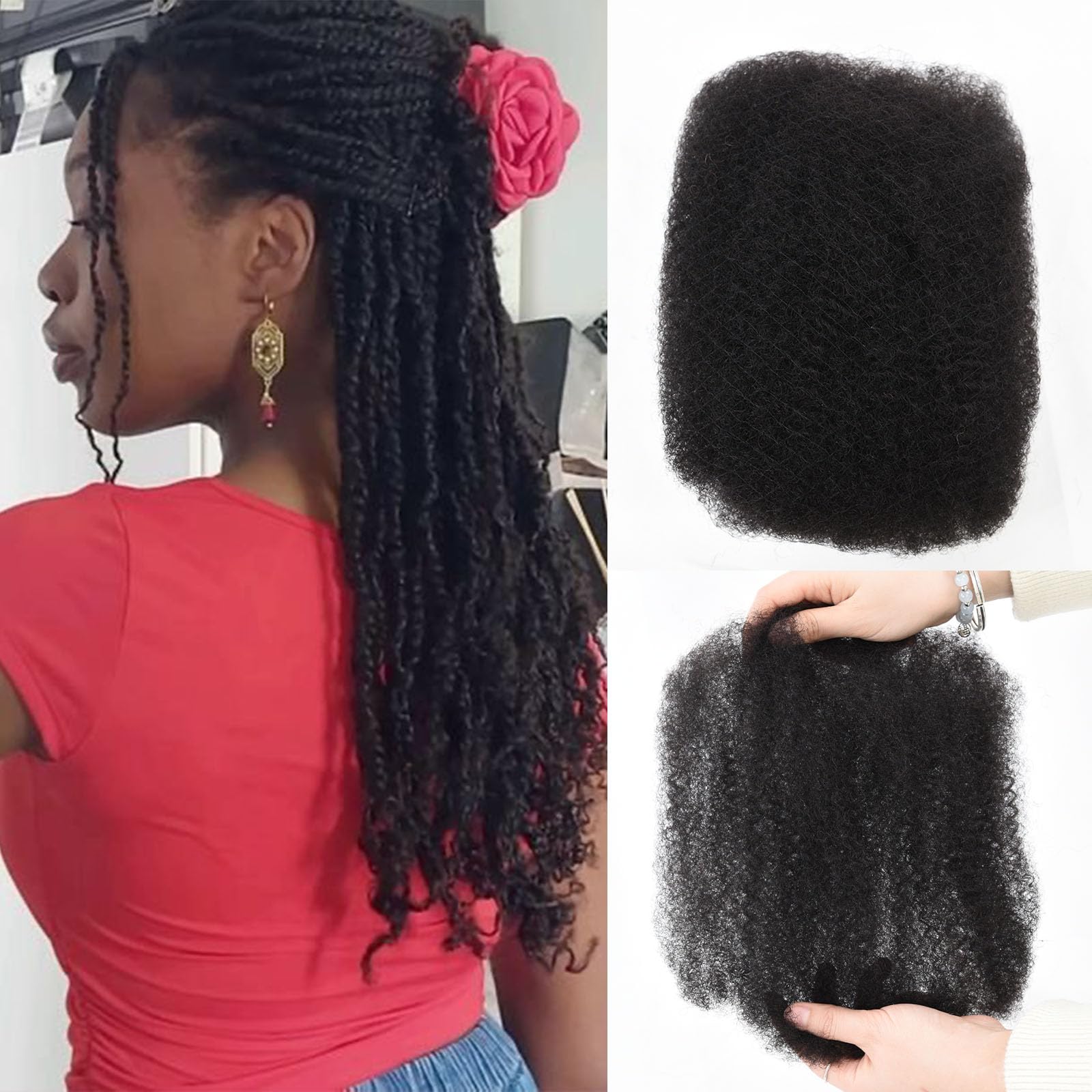 Teresa Afro Kinkys Bulk Human Hair For Twists, Afro Kinky-Curly Human Hair Bulk For Dreadlocks Extensions,Bulk Human Braiding Hair Natural And Soft (