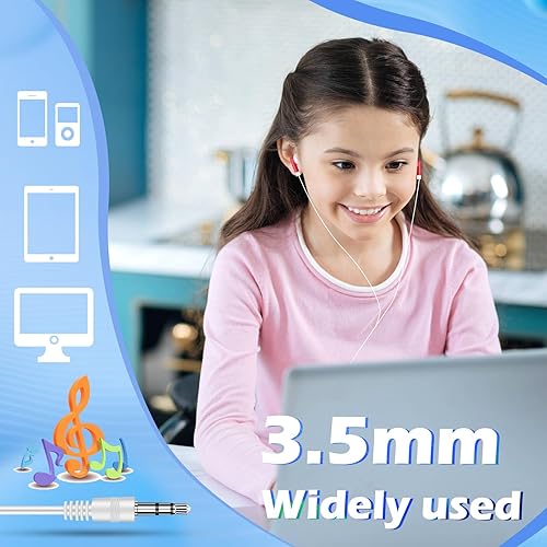Miniatura 3 de Paquete de 100 auriculares con cable para niños a granel para el aula, auriculares con cable para biblioteca escolar, 0.138 in, multicolor, para