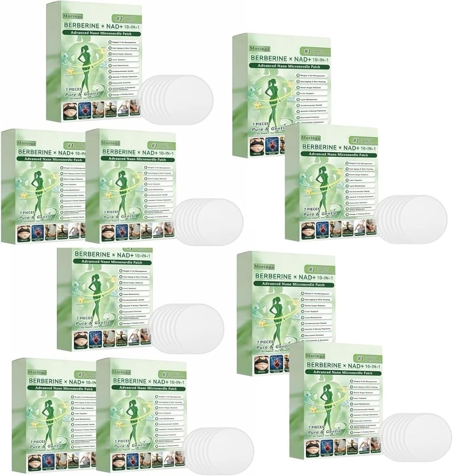 Patchs Nano-MicroAiguilles Moringa BERBERINE x NAD+ 10-en-1 | | Patch Nano Microneedle Minceur, Ingrédients Naturels, Facile à Appliquer, Invisible Sous les Vêtements
