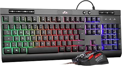 Rii Maus und Tastatur Gaming, Gaming Tastatur mit Maus ist Ergonomisch, ps5 Tastatur und Maus mit Deutsches QWERTZ Layout, Gaming Set für PC/Laptop/Xbox/ps4 RK900