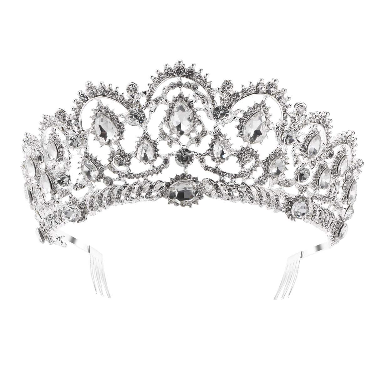 FRCOLOR Tiara de princesa con peine, para novia, boda, pedrería de cristal, de reina para boda, novia, fiesta, cumpleaños