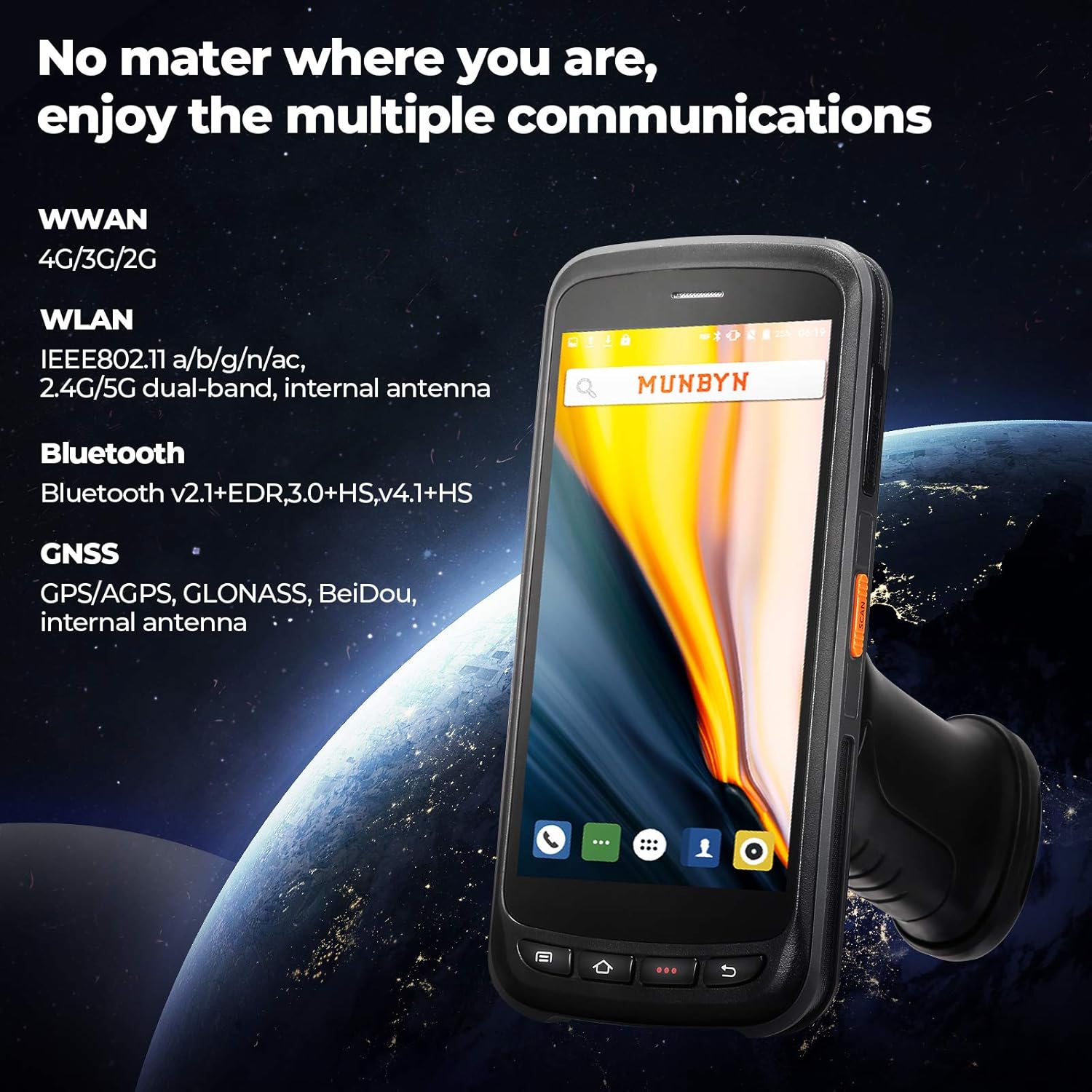 🔥 Android 8.1 1D Barcode Scanner Handheld Pistol Grip MUNBYN with Zebra Laser Barcode Reader, 5.2'' IPS FHD Touch Screen, IP65 Rugged Data Terminal, 4G WiFi BT GPS Mobile Computer for Warehouse Shipping