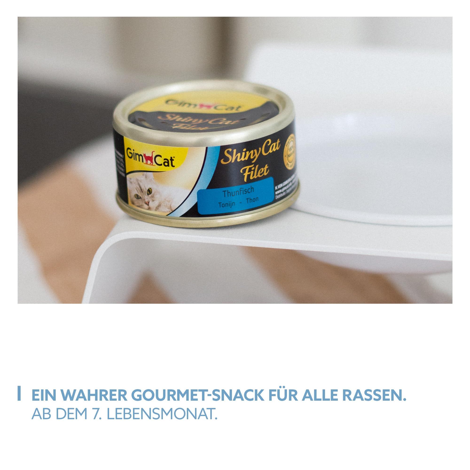 GimCat ShinyCat Filet Thunfisch - Katzenfutter mit saftigem Filet ohne Zuckerzusatz für ausgewachsene Katzen - 48 Dosen (48 x 70 g)
