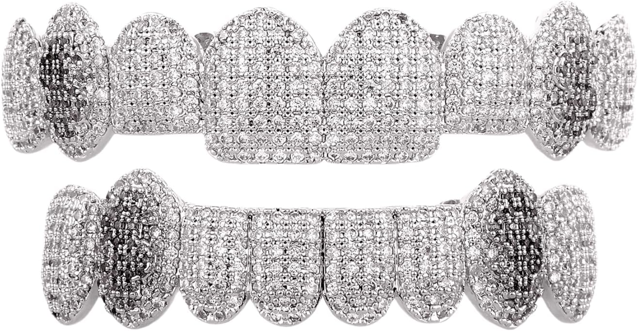 ICEDIAMOND 14K 8 Teeth Micro-pave Iced Out Tooth Gem Dental Braces, Gold Plated Hip Hop Bling CZ Diamond Teeth Wear Cover for Men Women