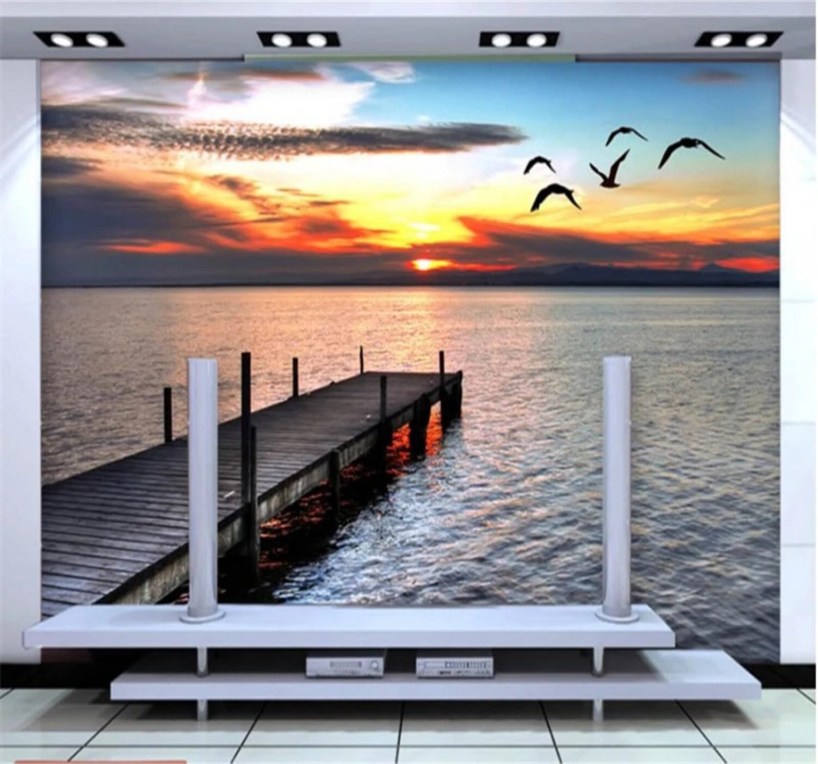 Xlming 430Cm×300Cm(B×H) Aesthetic Sunset Sea Seagulls Scenery 3D Wallpaper Luxury Silk Study Dining Feature Sofa Grey Bedroom Living Room Tv Decorative Wall-430Cm×300Cm