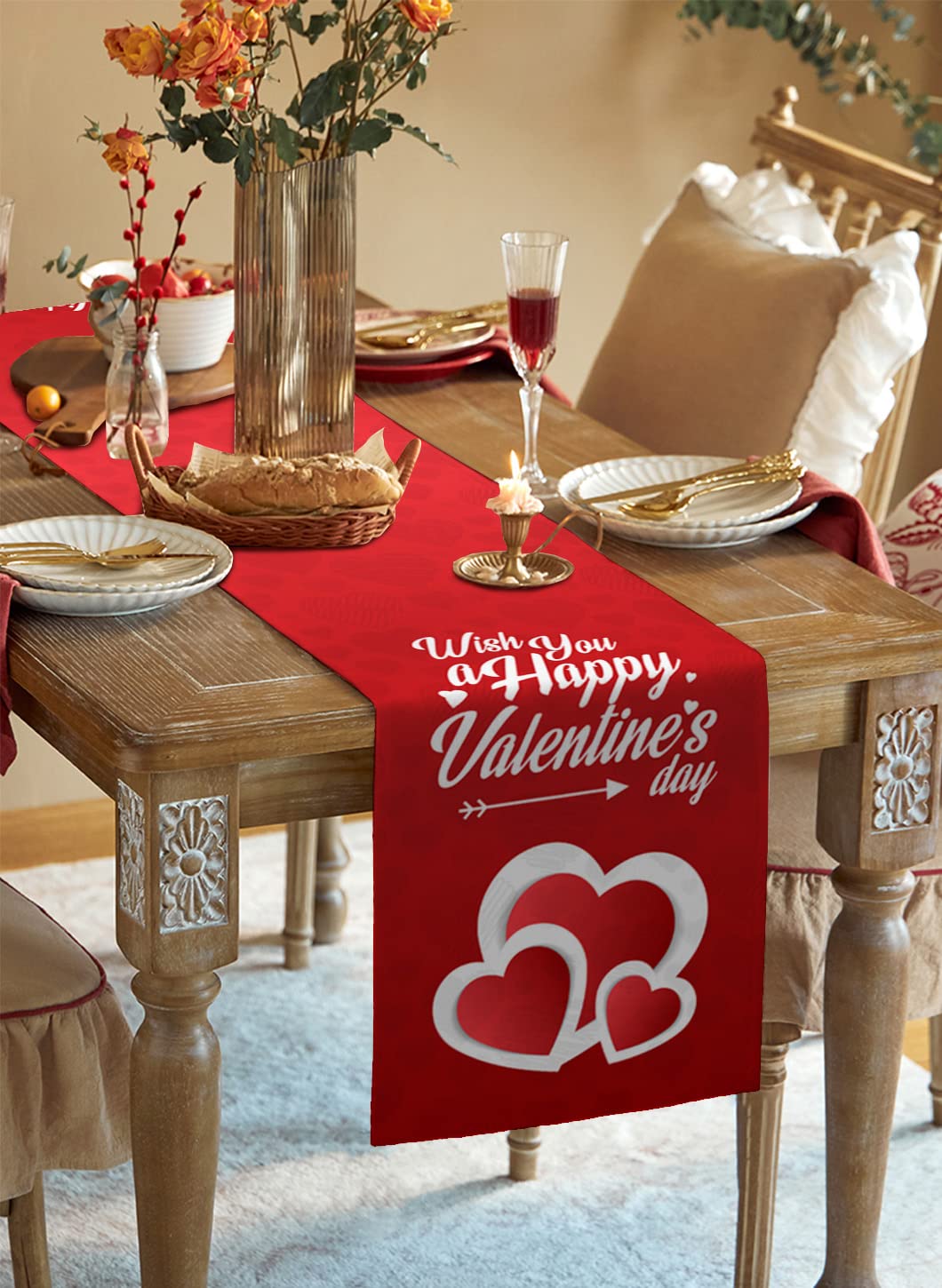 Red Pink Valentines Table Runner Love Heart Pink Red Tablerunners 13 X 72 Inch Table Decorations Tabletop Scarf Summer Gathering Holiday Farmhouse Ki