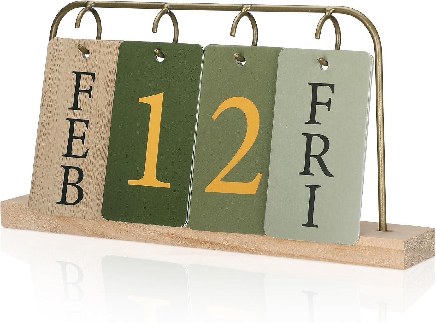 Frienda Boho Perpetual Flip Desk Calendar, Sage Green Gold Metal Stand
