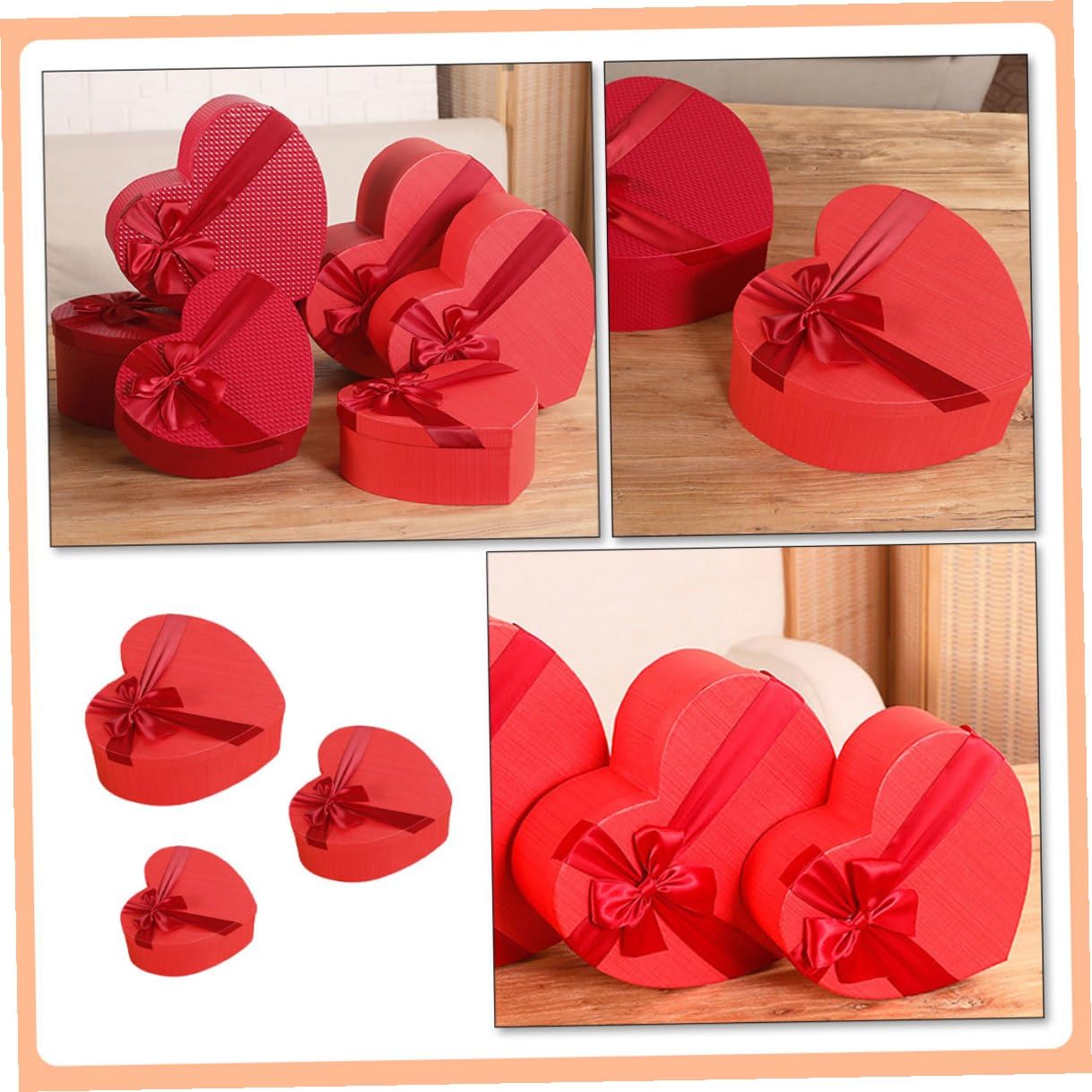 SEWOART Herzförmige Geschenkbox 3 Stück Kosmetikbox Aufbewahrungsbox Valentinstag Verpackung mit Schleife Kompakt Langlebig für Schmuck Lippenstift Dekoration