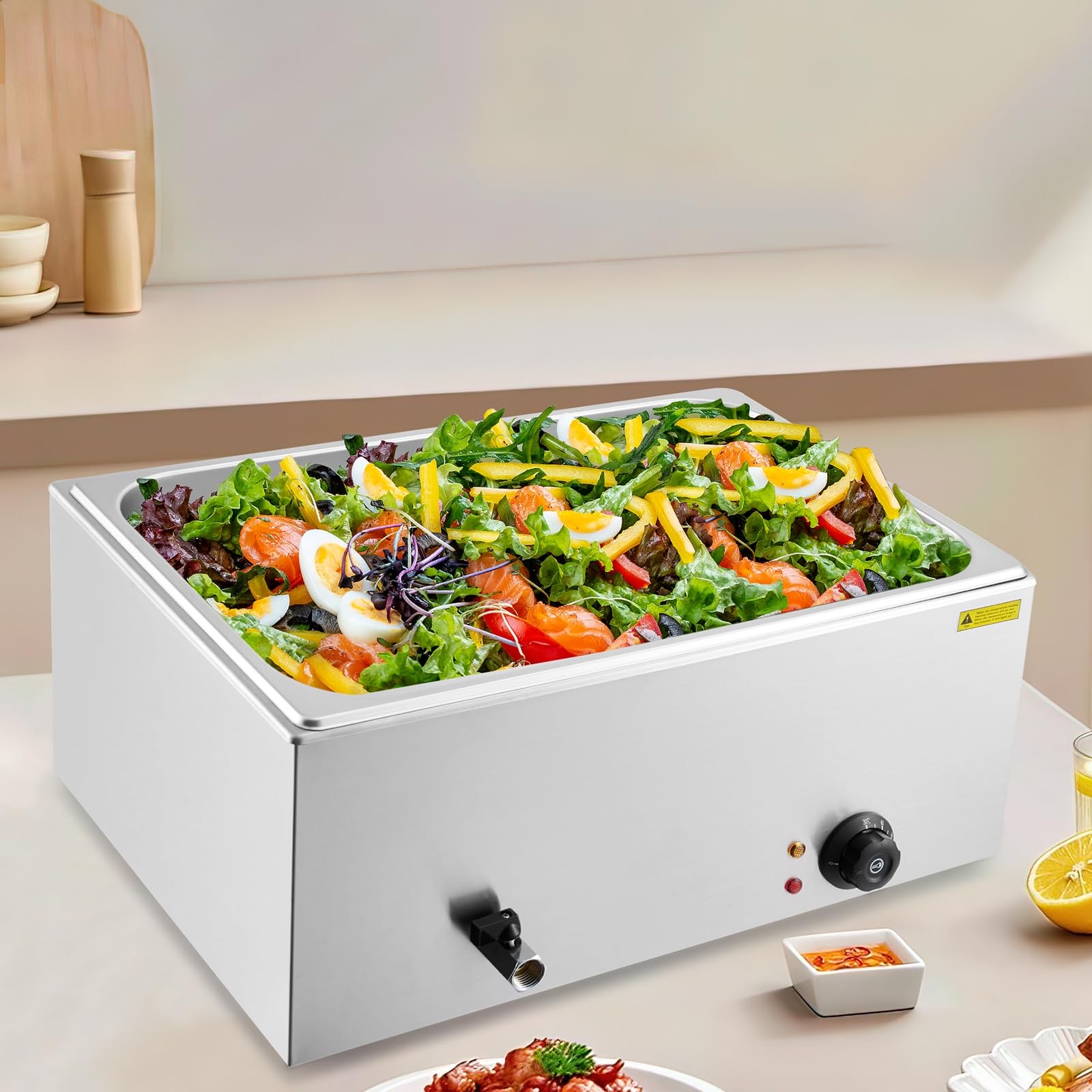 EcoExplorer Commercial Food Warmer, Stainless Steel Buffet Bain Marie, 21QT Electric Steam Table with 86-176°F Temp Control Tap & Lid for Parties Catering Restaurant