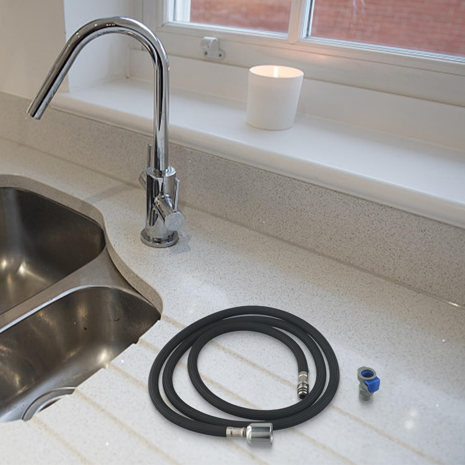 Tubo flessibile di prolunga per rubinetto da cucina, in acciaio inox, 1,5 m, con doccetta estraibile, nero