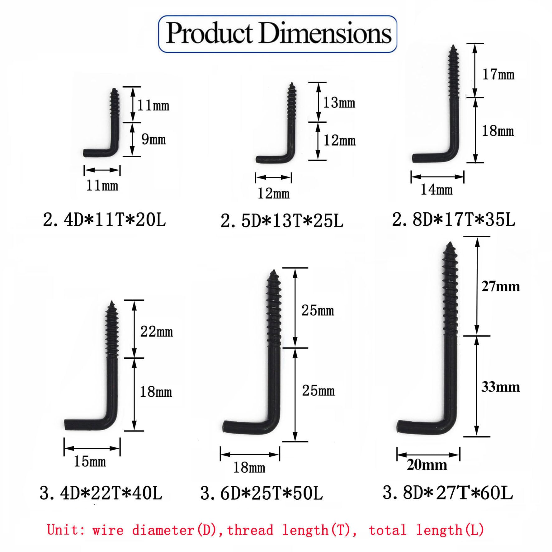 Screw-In Hooks - 80 Pack, Black Spiral Hooks -3