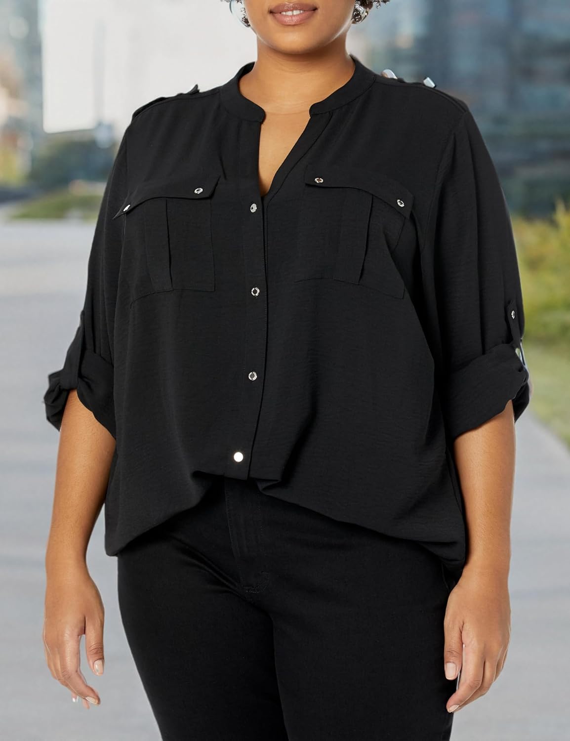 Calvin Klein Women's Non-Iron Tunic Roll Sleeve Shirt (Regular and Plus Sizes)