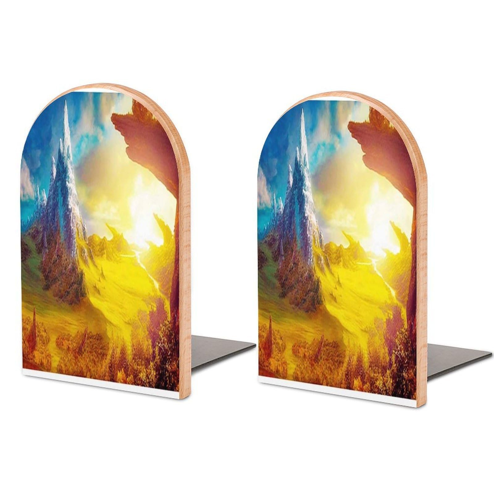 Sunrise Beech Wood Bookends Heavy Duty Book Organizers Desktop File Holder for Office Home Bookshelf