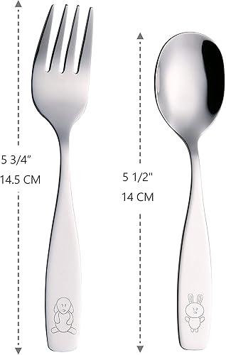 Miniatura 2 de ANNOVA Juego de cubiertos de 6 piezas para niños de acero inoxidable 3 tenedores 3 cucharadas para niños utensilios para niños pequeños juego de