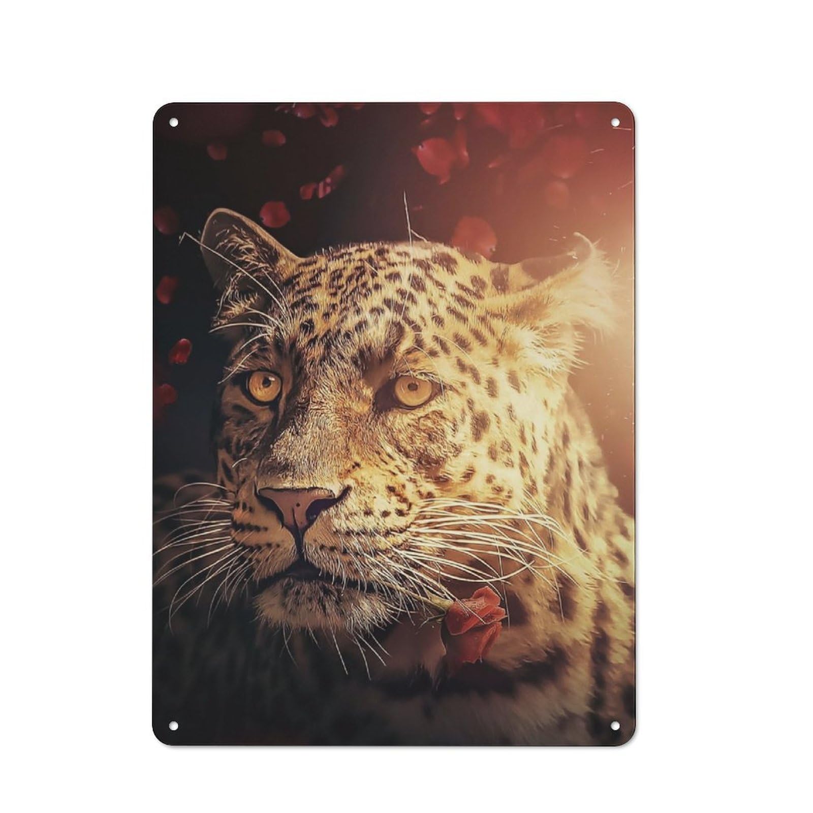 Junmoney The Leopard With The Rose Metal Wall Sign 40X30cm Featuring For Home Bar Wall, For Themed Interiors In Home Bars And Entertaining Spaces