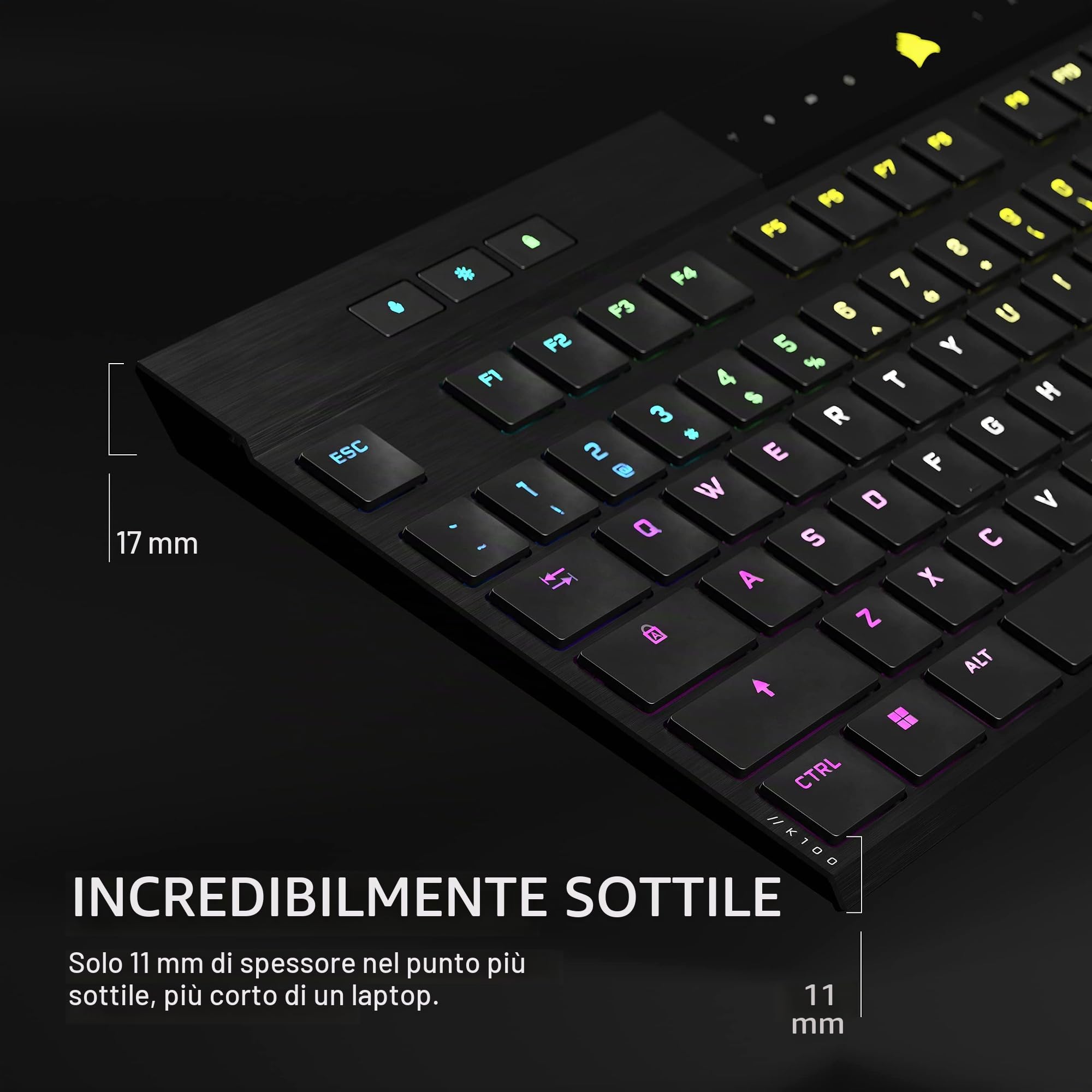 Corsair K100 AIR Wireless RGB Tastiera da gioco meccanica ultra sottile - Cherry MX Low Profile Tactile Switches - Low Latency Bluetooth - Compatibile iCUE - PC, Mac, PS5, PS4, Xbox - QWERTY UK - Nero