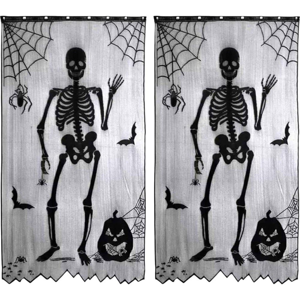 Rideau de fenêtre effrayant en dentelle noire occultant léger pour décor d'halloween