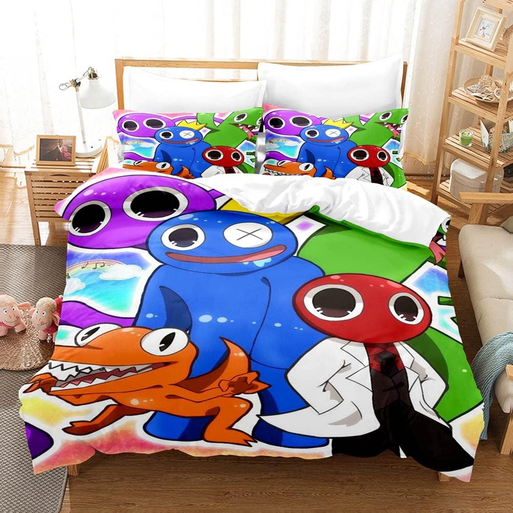 PTNQAZ Rainbow Friends Bedding Set 3D Printed Duvet Cover Set With Pillowcase For Kids Bedroom Decor Boys Girls (Single,Style 1)
