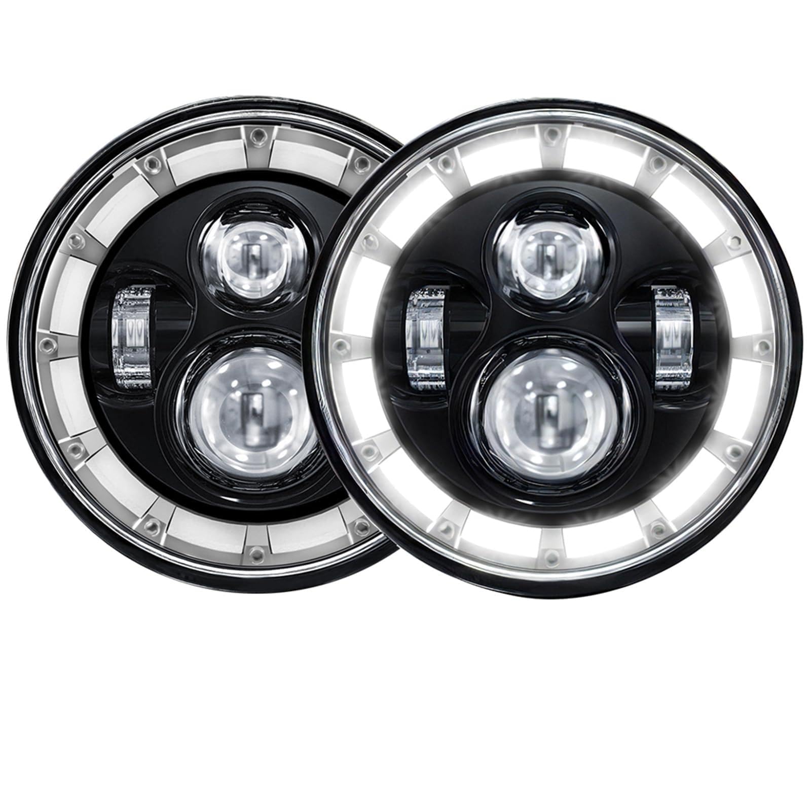 2 PCS Fari LED Rotondi 7 Pollici per Auto e Moto Impermeabili con Fascio Alto e Basso DRL e Frecce Integrate Sostituzione Universale