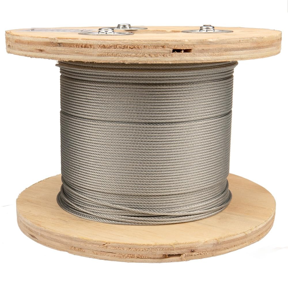 ROPE & CORD Galvanized Steel Cable – 328 ft Wire Rope for Rigging, Towing, and Lifting – 7 X 7 Uncoated (1/16 Inch)