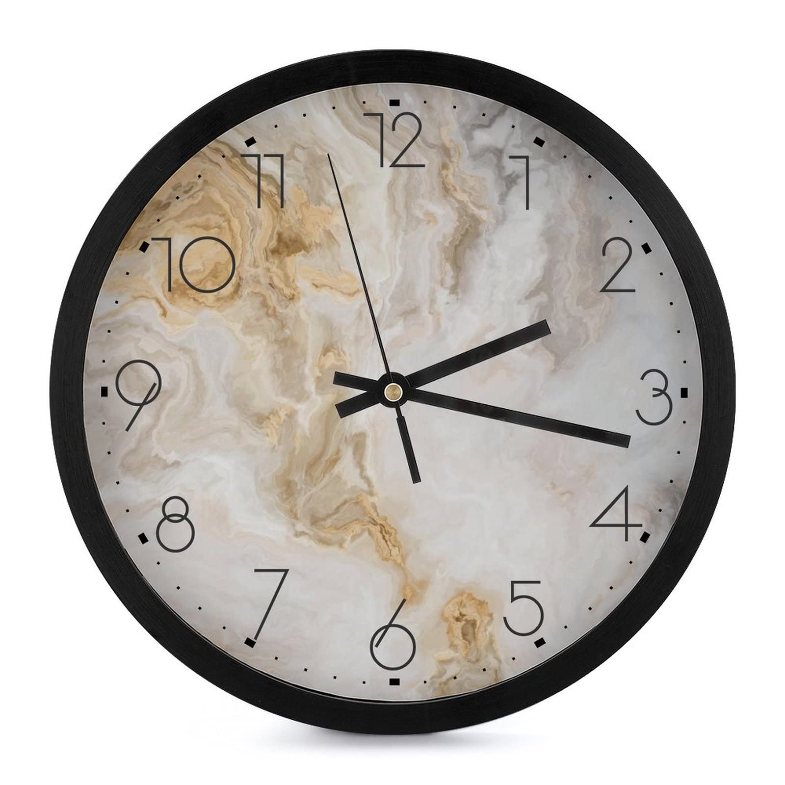 Pendule murale marbre blanc et jaune 25cm silencieuse pour bureau et salon