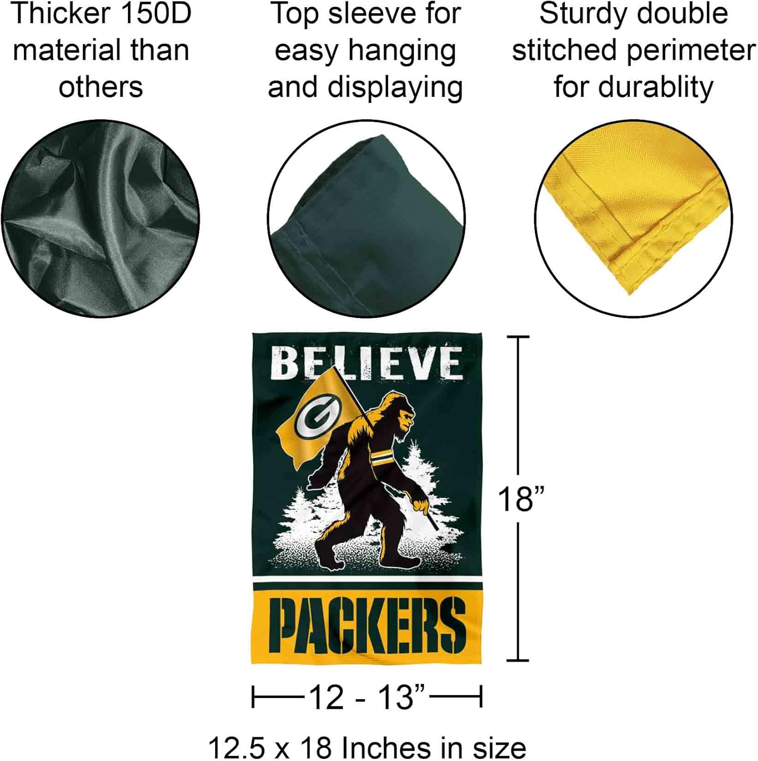 WinCraft Green Bay Packers Bigfoot Sasquatch Believe Yard Garden Banner Flag - Image 3