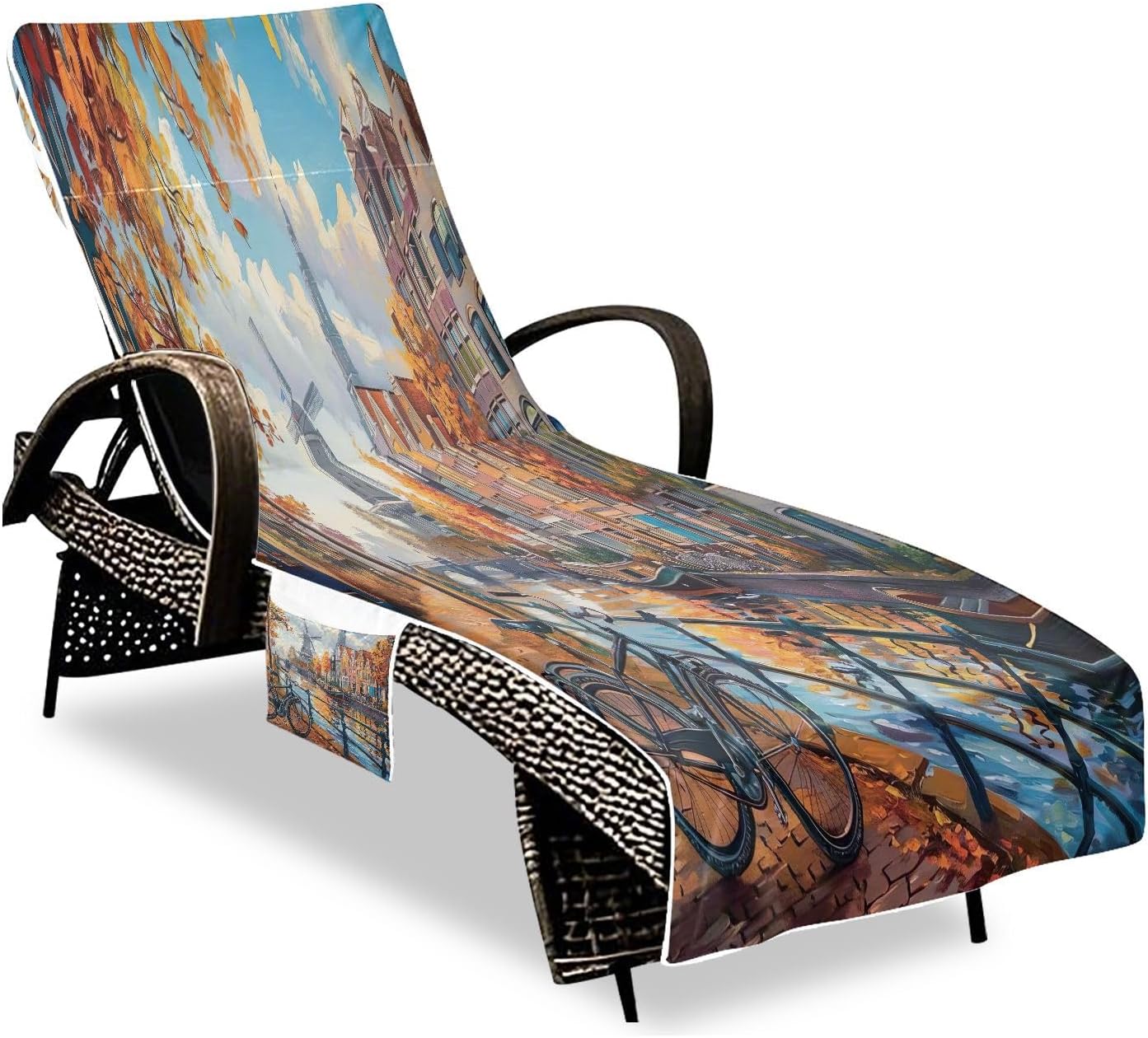 FRMG Bicycle Cityscape Patio Chaise Lounge Covers Beach Chair Cover Beach Chair towel lounge chair towel cover 2013670a