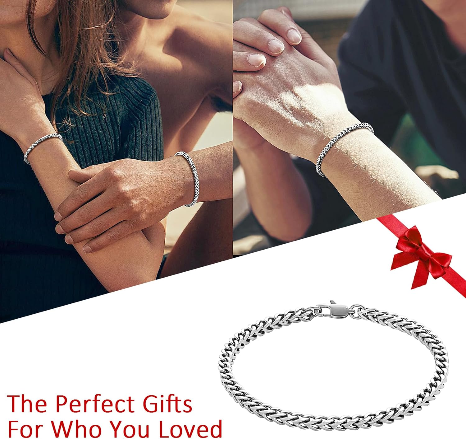 SanThree 4mm Solid Pure Titanium Link Bracelets for Men Women, Ultra Light 4-Side Square Keel Welded Shinny Twist Bracelet for Grandpa Father Boyfriend Valentines Birthday Gifts, 8.26” - Image 6