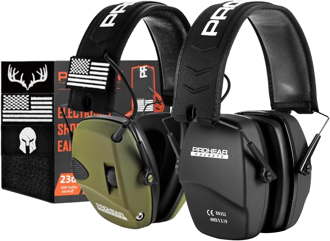 PROHEAR Electronic Ear Protection for Shooting with 4X Sound Amplification&PROHEAR 016 Ear Protection Safety Earmuffs for Shooting, NRR 26dB Noise Reduction Slim Passive Hearing Protector