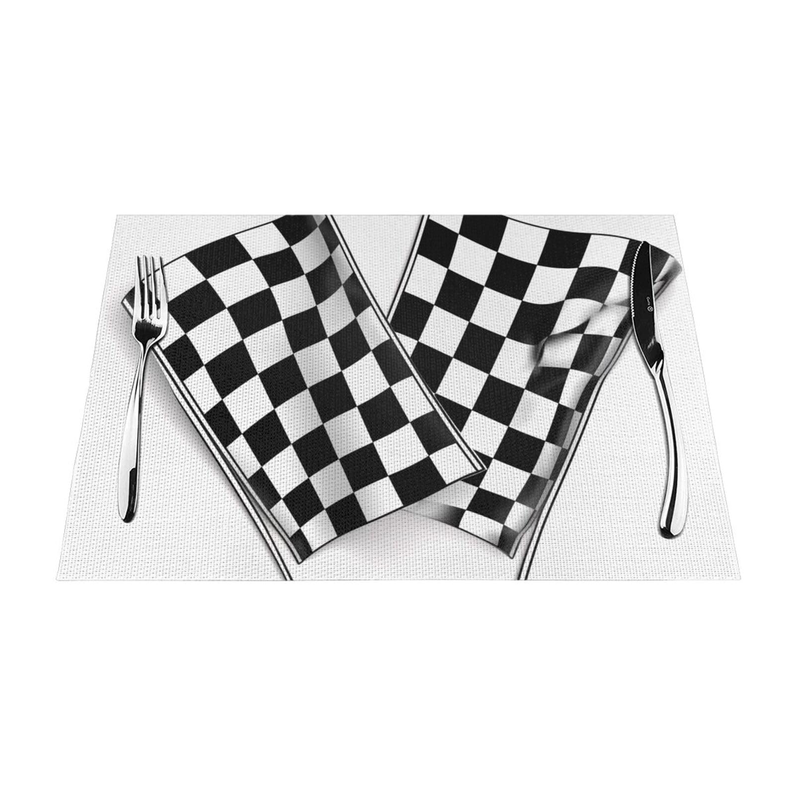 Checkered Flags Race Flag Printed PVC Placemat 6 PCS for Kitchen Dining Table Heat-resistand Washable Table Mats 18x12 in