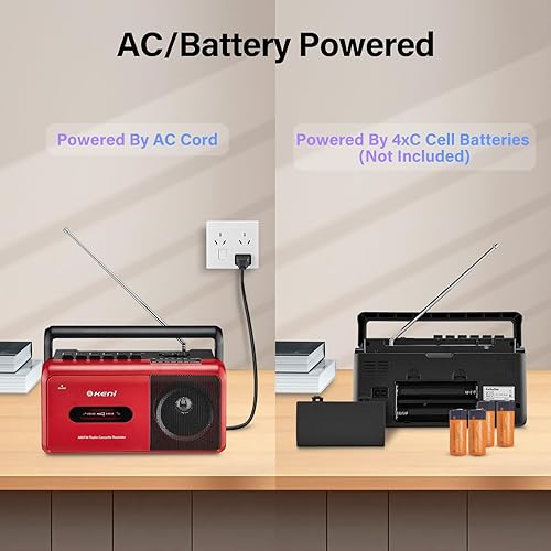 Miniatura 5 de G Keni Reproductor de casete portátil Boombox Radio AMFM estéreo, grabadora de casette con conector para auriculares, funciona con pilas o