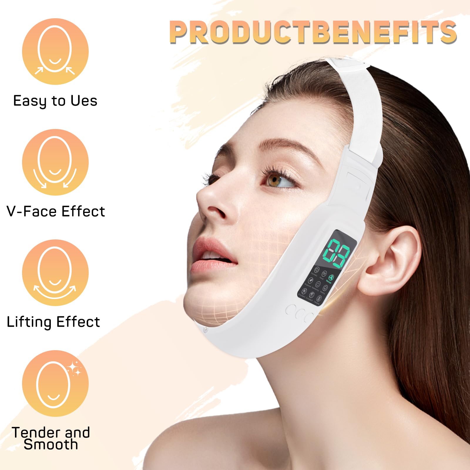 Appareil Double Menton Cteart En V – 8 Modes, 15 Intensités, Électrique, Ergonomic – Masseur Sculpteur De Mâchoire, 10 Min/jour – Soins Esthétiques Et Relaxation