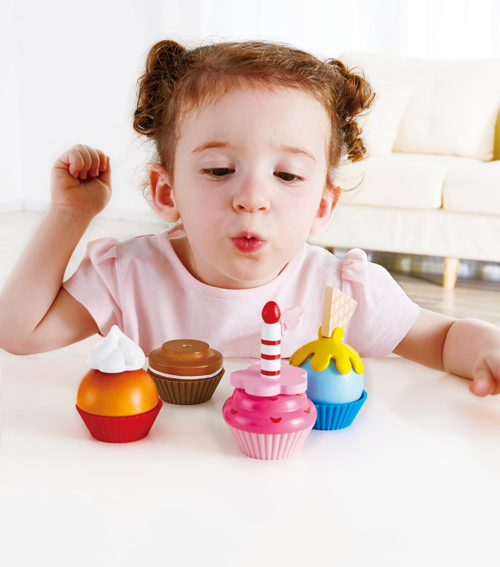 Hape E3157 Colourful Wooden Cupcakes, Realistic Pretend Play Food Kitchen Toy for Children Ages 3+ Years, Multicolor