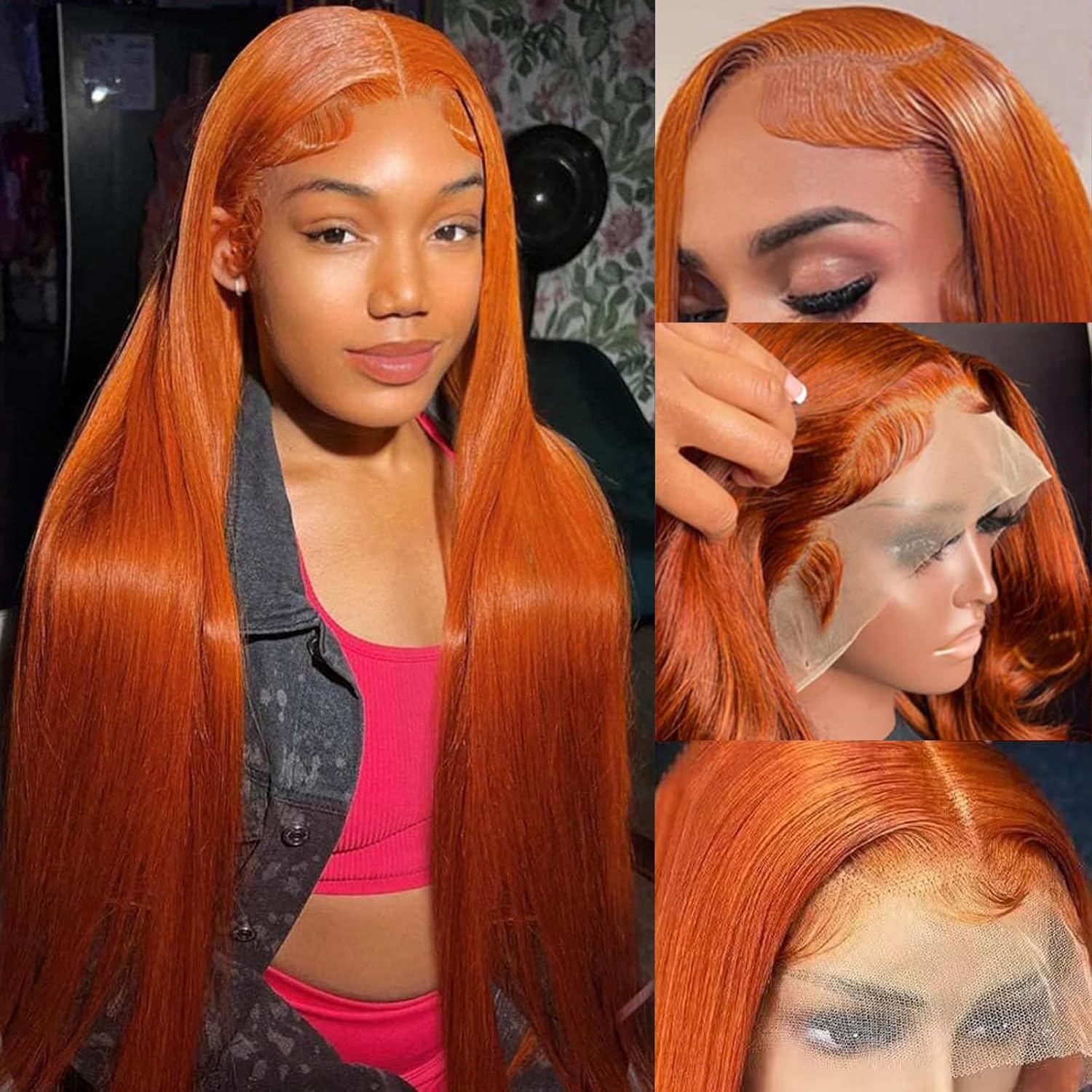 PANDA ANGEL Ginger Wig Human Hair 13x4 Straight Lace Frontal Wigs Human Hair Hd Transparent Wear and Go Glueless Wigs 350# Ginger Orange Straight Wig