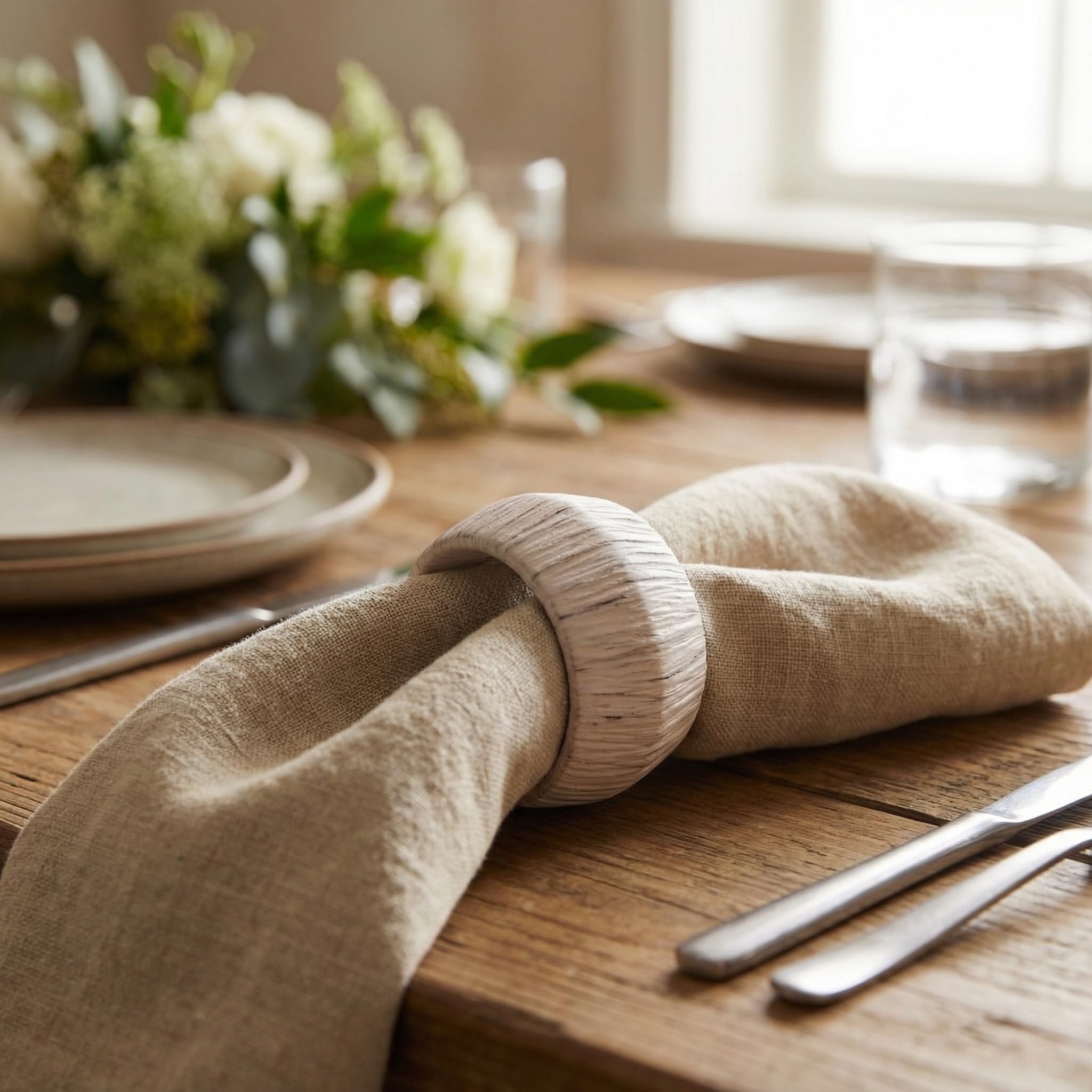 GURU JEE™ Handmade Raffia Rattan Napkin Rings White Set of 12 Everyday Use Dining Party Tabletop Décor Gifts Napkin Holder 1.5 Inch in Size Artisan Crafted in India 4