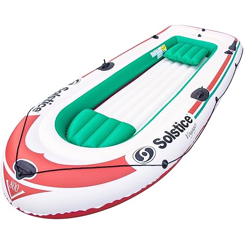 Solstice Inflatable Boat for Lakes, Rivers & Beaches – Heavy-Duty Raft with Swivel Oar Locks, Rod Holders & Inflatable Seats – Voyager, Fishing, 6-Person, Brown, 11'