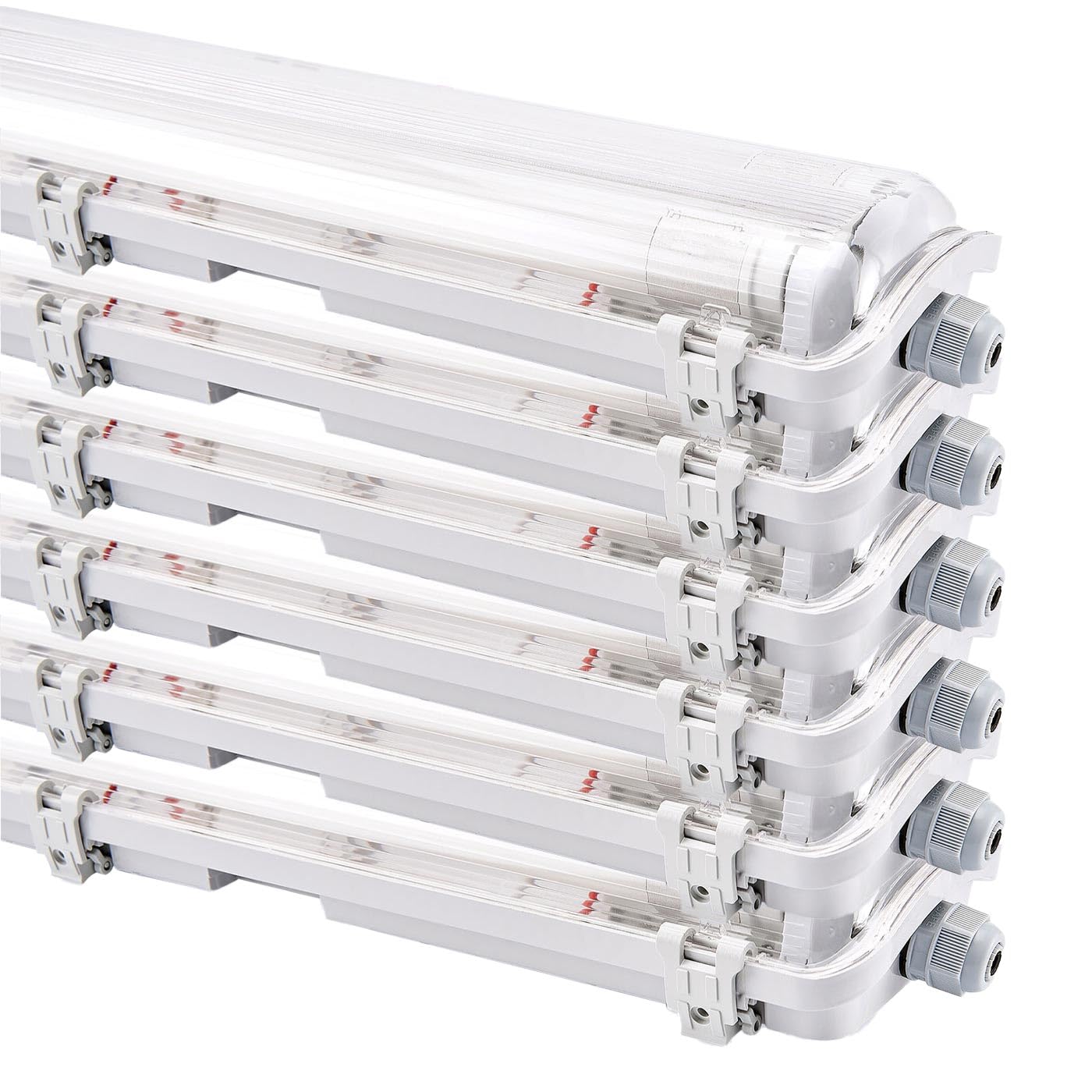 NCC-Licht 6 x LED Feuchtraumleuchte Eco Wannenleuchte 120cm 2 x 18W T8 Röhre 3600lm Neutralweiß 4000K IP65