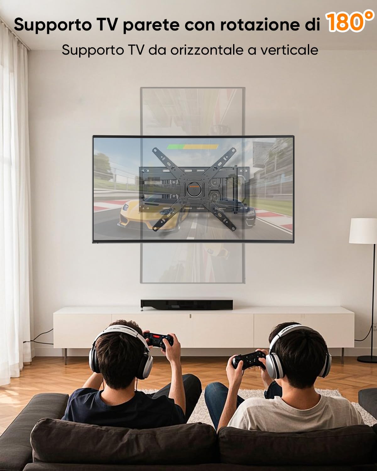 WHYFONE Supporto TV Parete con Braccio Girevole ed Estendibile di 655mm, 180° Rotazione Supporto TV Monitor per LCD/LED da 13 a 50 Pollici fino a 35kg, Max VESA 300x300mm