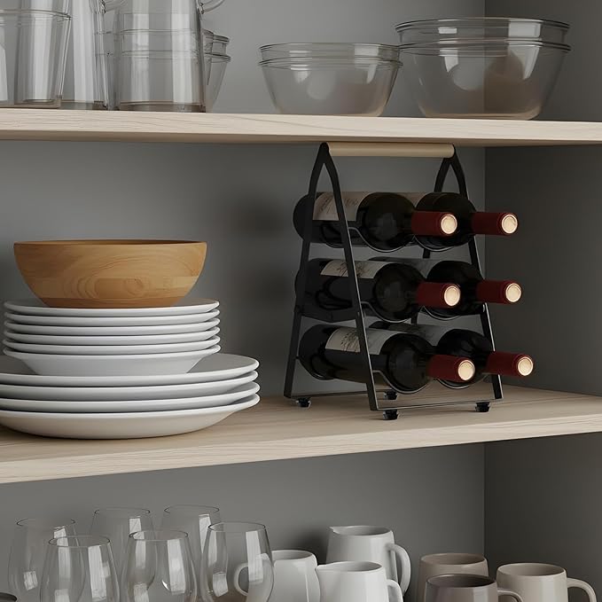 Organizador de Botellas de Vino para 6 Botellas, Negro, Metal miniatura 6