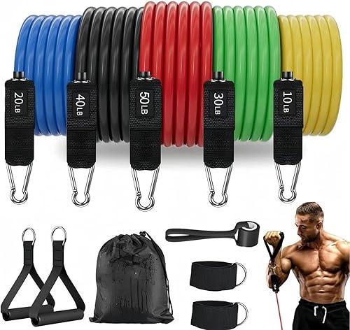 Juego de bandas de resistencia, cuerda de tracción de 150 libras, gimnasio en casa, yoga, fitness y fuerza, 11 piezas
